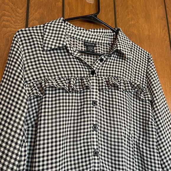 Torrid Sheer Checkered Ruffle Button Down - Picture 5 of 8